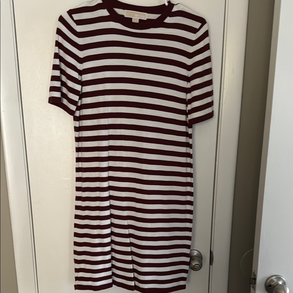 Michael Kors Red and White Crew Neck Mini Dress